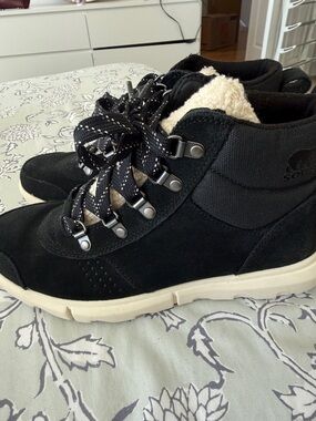 Sorel Black Suede Shearling-Trim Hiker Sneakers